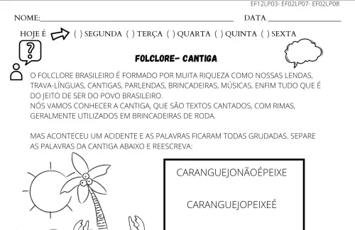 atividade 2º ano cantiga-folclore